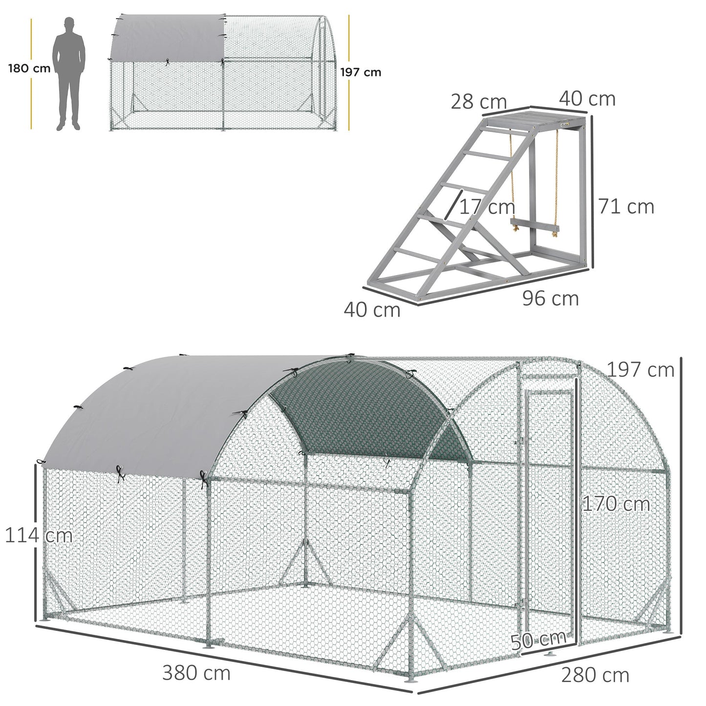 PawHut Walk In Chicken Run with Chicken Activity Shelf and Cover, 2.8 x 3.8 x 2m