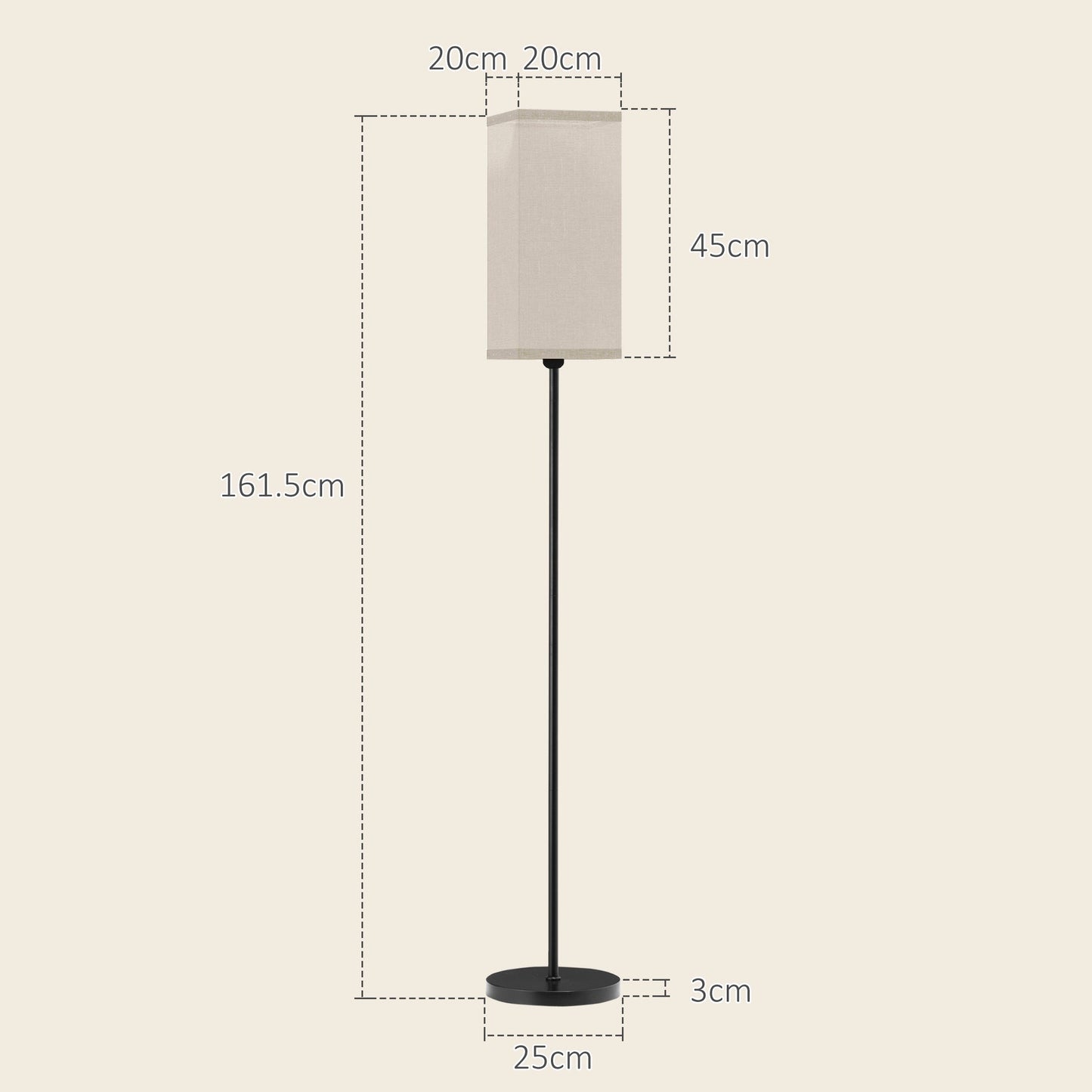 Lampa podłogowa HOMCOM, nowoczesna lampa stojąca z kloszem lnianym, wysokie lampy do salonu, sypialni, z przełącznikiem nożnym, żarówka nie jest dołączona, czarna