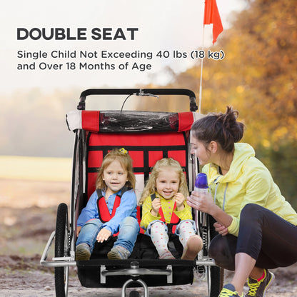 HOMCOM Child Bike Trailer Baby Bicycle Trailer 360¡ Rotatable for 2 Kids with Steel Frame LED Hitch Coupler Red