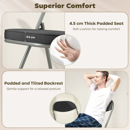 HOMCOM Set of Four Folding Corduroy Seat Chairs - Dark Grey