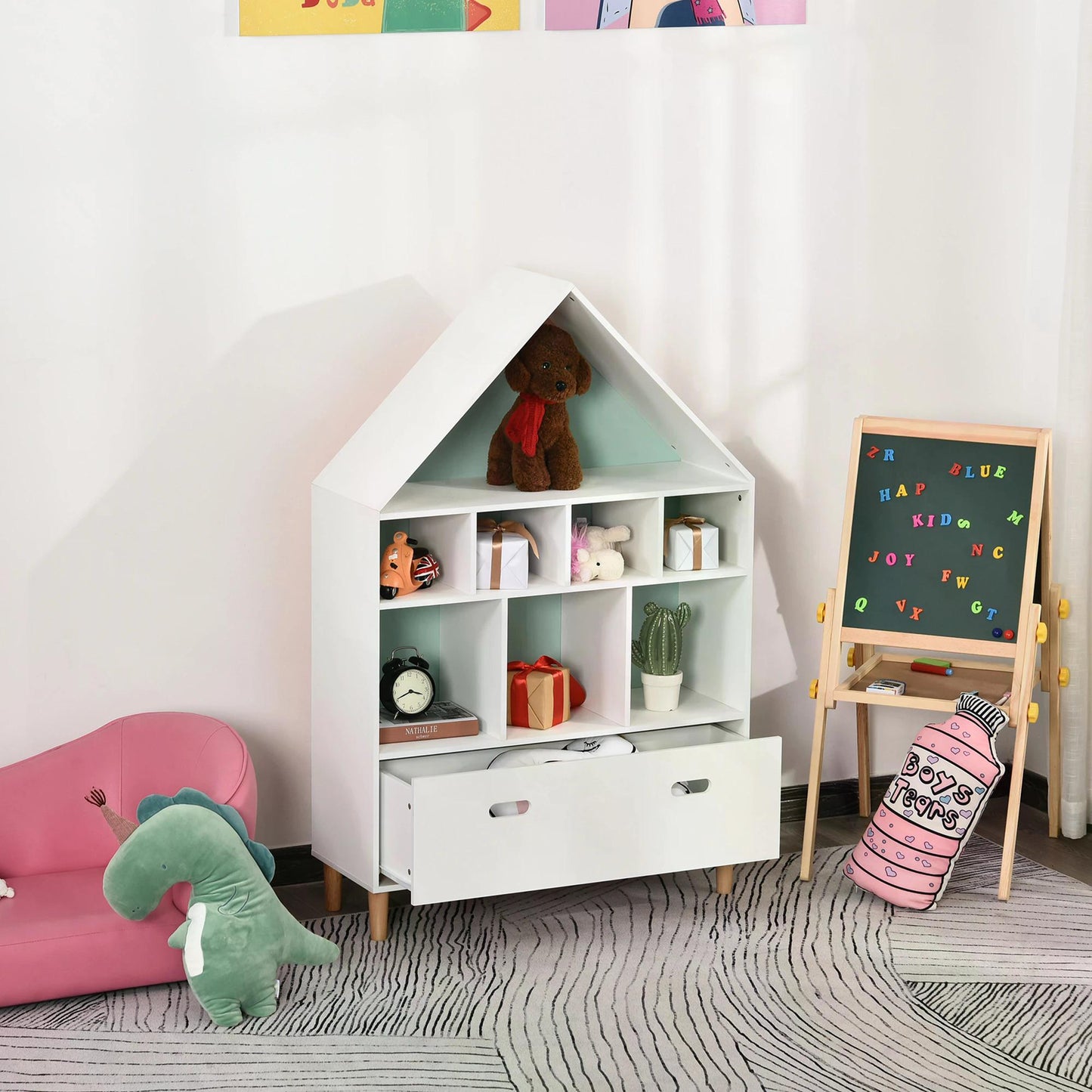 HOMCOM Kids House-Designed Regał na książki z szufladą √¢‚Ç¨‚Äú Niebieski i biały