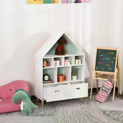 HOMCOM Kids House-Designed Regał na książki z szufladą √¢‚Ç¨‚Äú Niebieski i biały