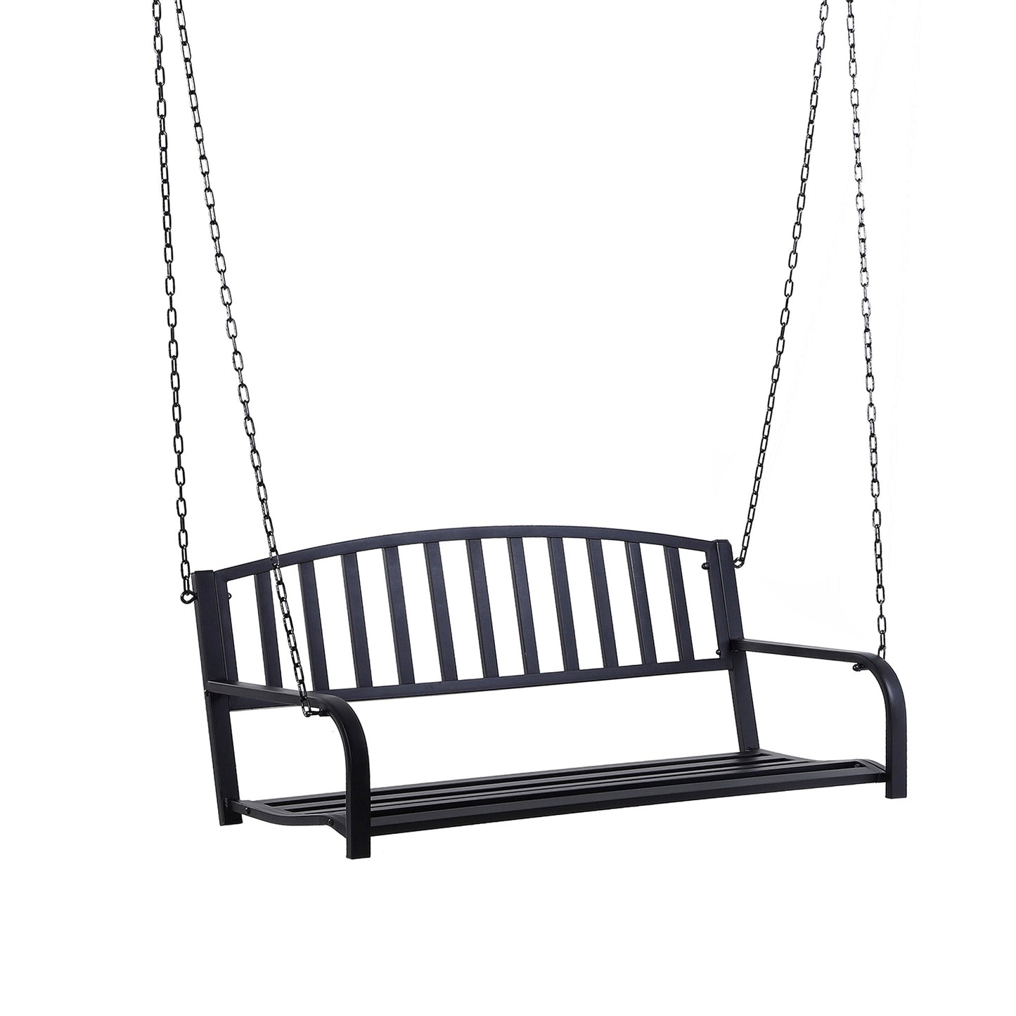 Outsunny Garden Swing Chair فناء معدني 2 مقاعد سوينغ مقعد شرفة شرفة مقعد Loveseat الحد الأدنى - أسود