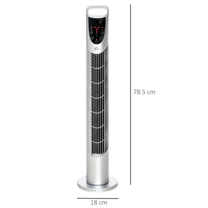 HOMCOM 31 Inch Bladeless Oscillating Tower Fan with 70° Oscillation, Remote Control, 7.5H Timer, 3 Speed 3 Modes, Electric Floor Standing Cooling Fan for Home Bedroom Office, Silver