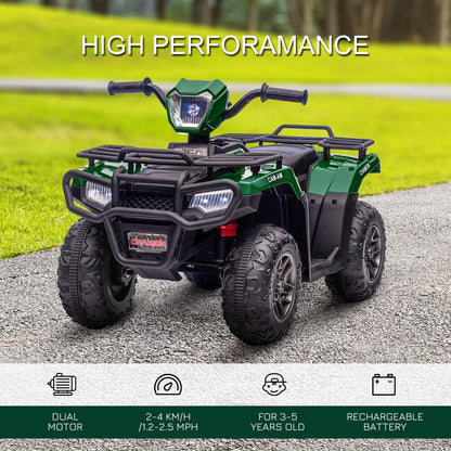 HOMCOM 12V Quad dla dzieci z funkcjami jazdy do przodu i do tyłu, jeździk ATV z muzyką, diodami LED, reflektorami, dla dzieci w wieku 3-5 lat - zielony