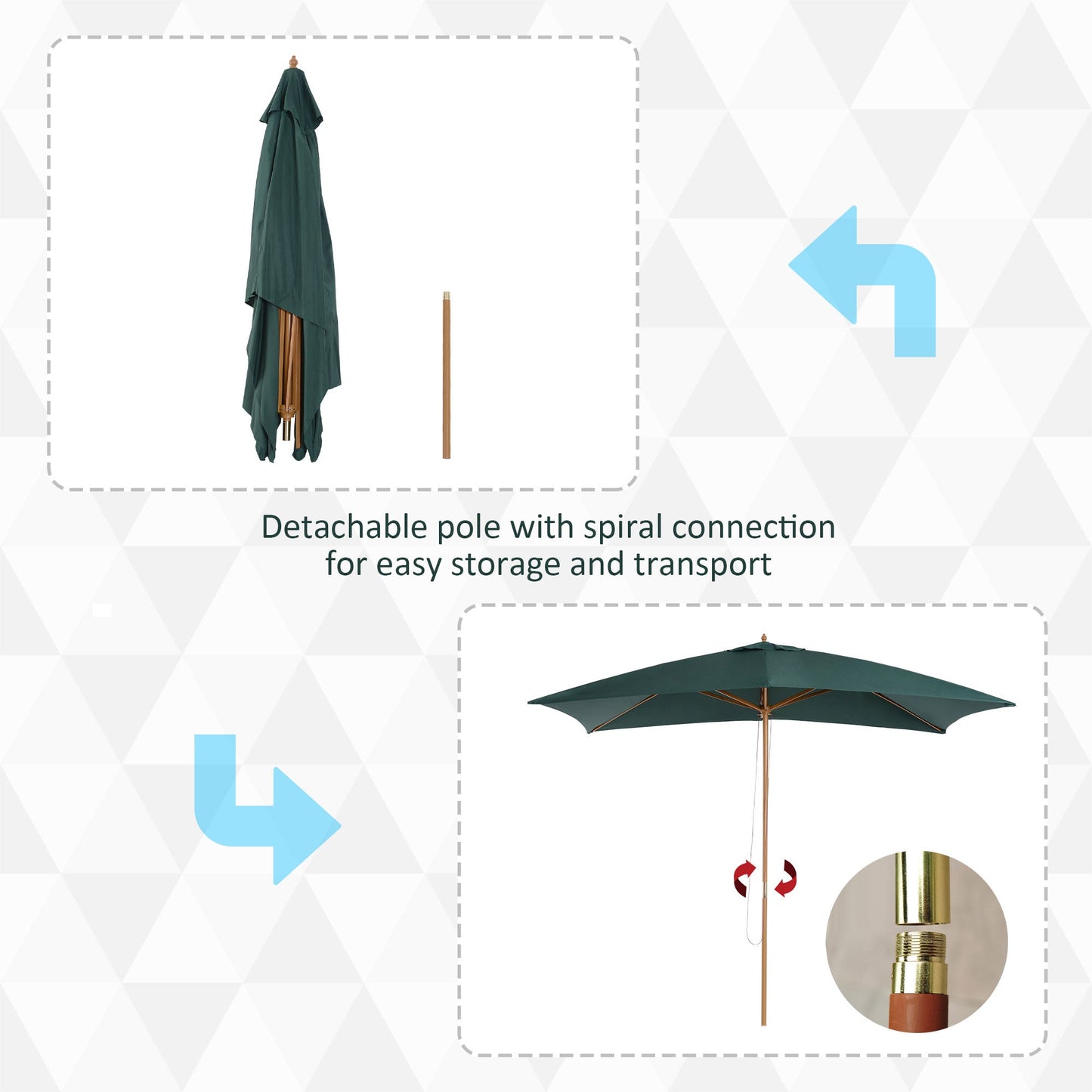 295L x 200W x 255Hcm Wooden Garden Patio Parasol Umbrella-Dark Green