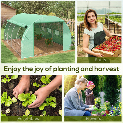 Outsunny Polytunnel Greenhouse Walk-in Grow House Tent z rolowanymi ścianami bocznymi, drzwiami zamykanymi na zamek błyskawiczny i 8 oknami, 4x3x2m, zielony