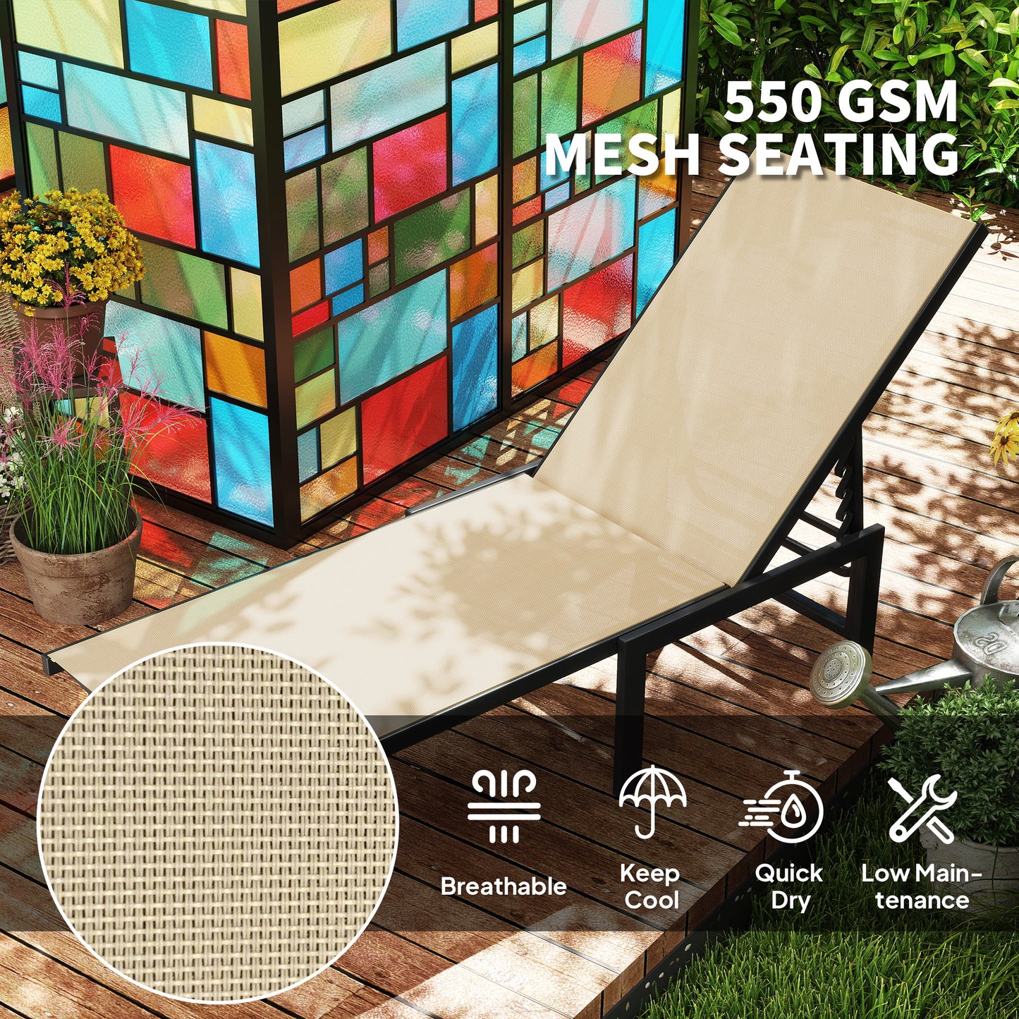 Leżak Outsunny Reclining Sun Lounger - Khaki