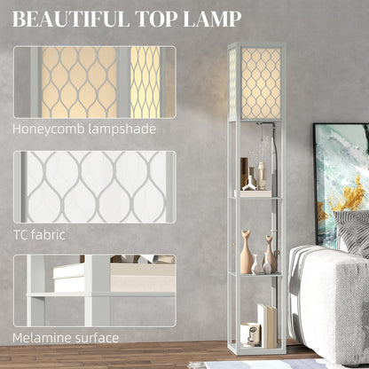 HOMCOM Three-Shelf Standing Lamp - Grey/White