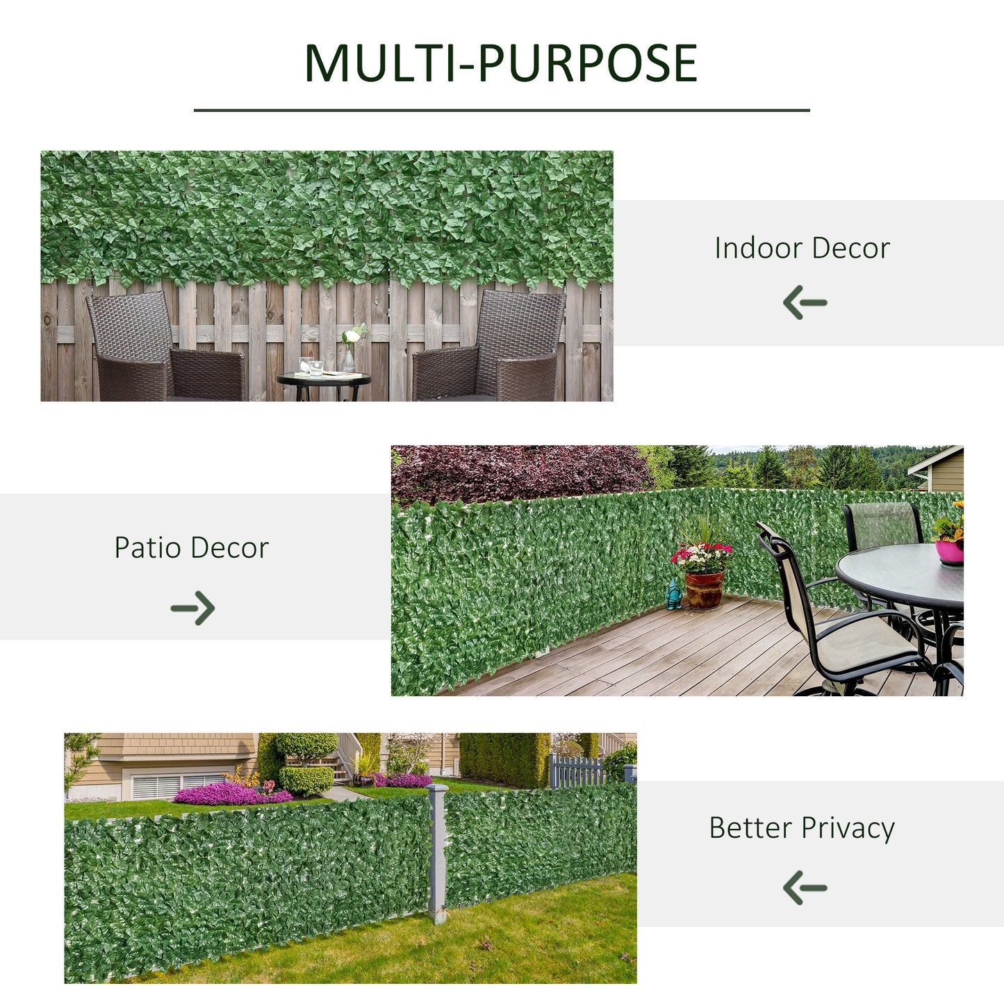 Outsunny 1-Piece Artificial Leaf Hedge Screen Privacy Fence Panel for Garden Outdoor Indoor Decor, Dark Green, 3M x 1M