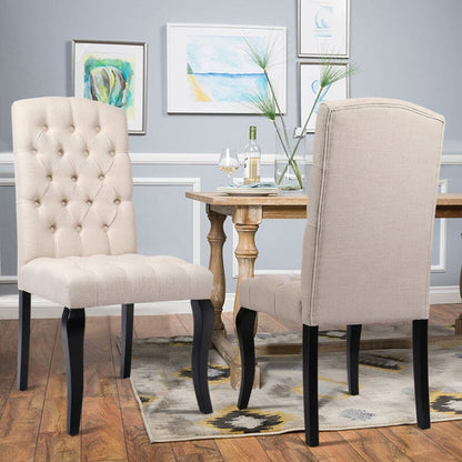 107cm Height Set of 2 Comfortable Linen Buttoned Dining Chairs