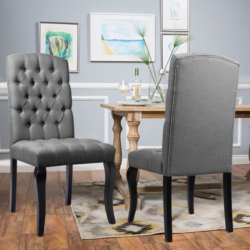 107cm Height Set of 2 Comfortable Linen Buttoned Dining Chairs