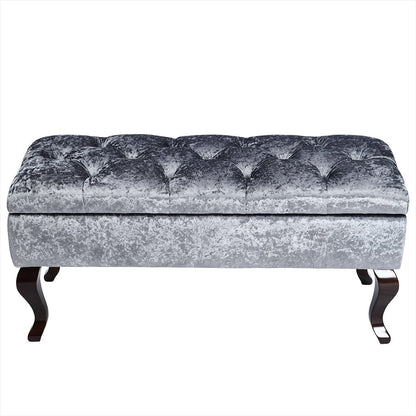 100cm Wide Grey Velvet Upholstery Storage Bench Footstool