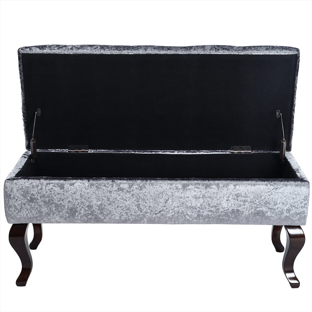 100cm Wide Grey Velvet Upholstery Storage Bench Footstool