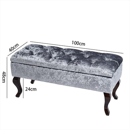 100cm Wide Grey Velvet Upholstery Storage Bench Footstool