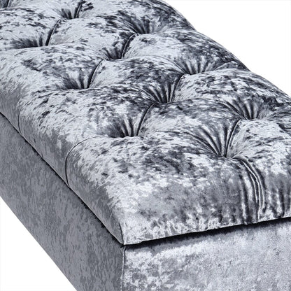 100cm Wide Grey Velvet Upholstery Storage Bench Footstool