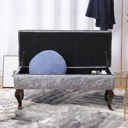 100cm Wide Grey Velvet Upholstery Storage Bench Footstool