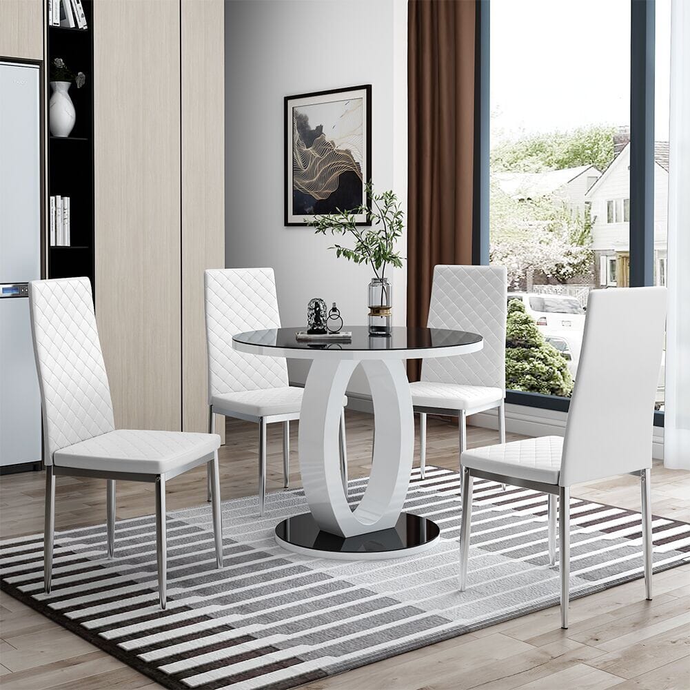 Set of  White Electroplated Dining Chairs in PVC