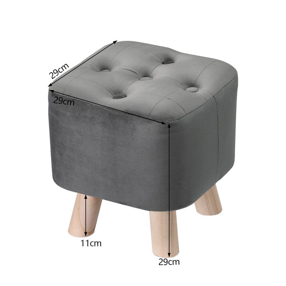 Tufted Velvet Square Footstool with Wooden Legs