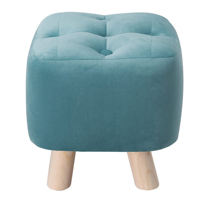 Tufted Velvet Square Footstool with Wooden Legs