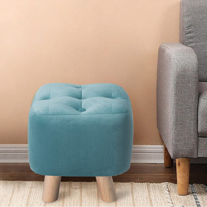 Tufted Velvet Square Footstool with Wooden Legs