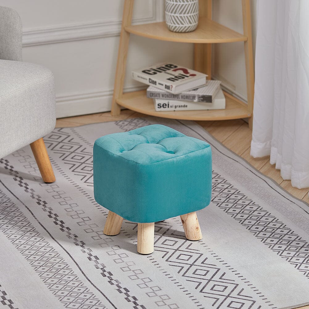 Tufted Velvet Square Footstool with Wooden Legs