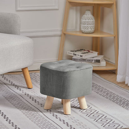 Tufted Velvet Square Footstool with Wooden Legs