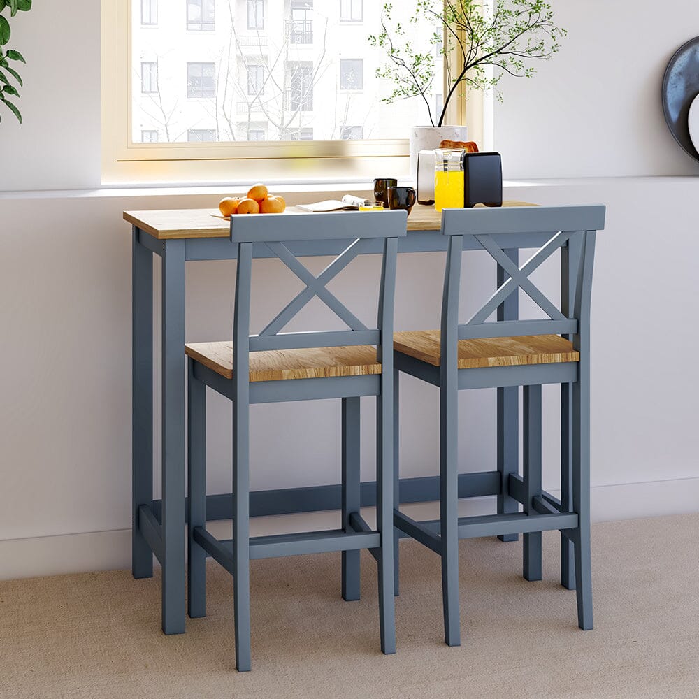 Solid Wood Pine Dining Set with 2 X Shaped Chairs Grey
