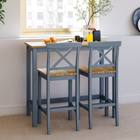 Solid Wood Pine Dining Set with 2 X Shaped Chairs Grey