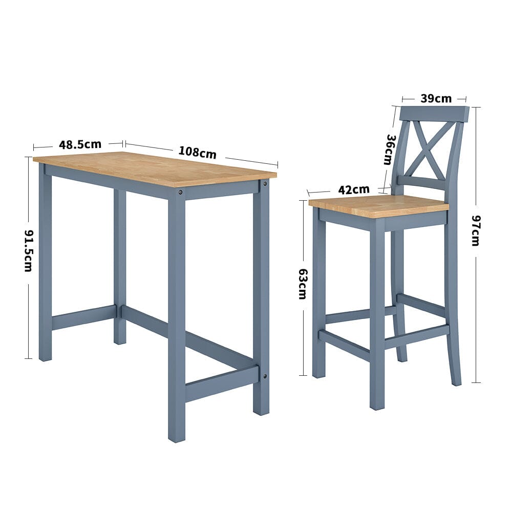 Solid Wood Pine Dining Set with 2 X Shaped Chairs Grey