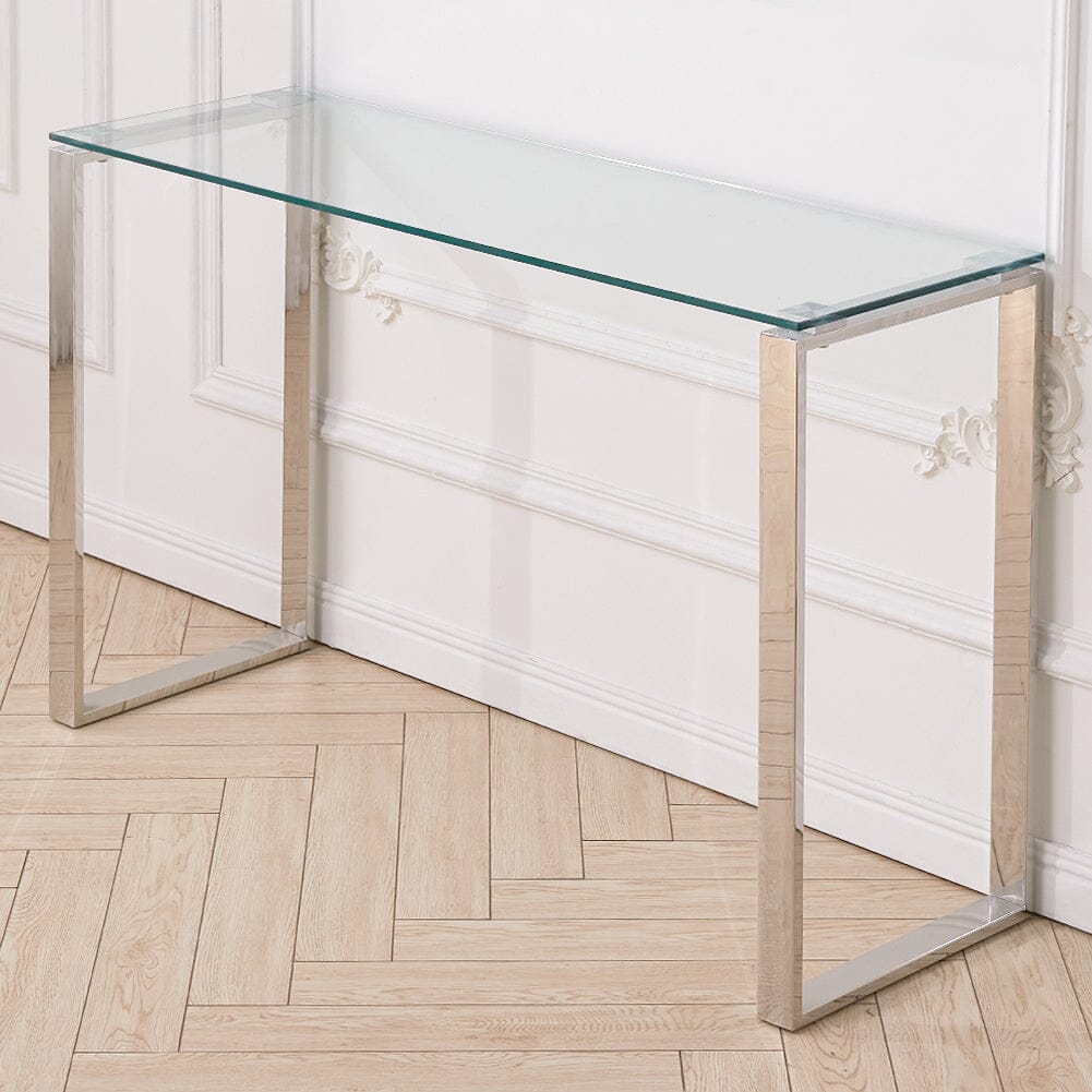 Modern Tempered Glass End Table with Chrome Base
