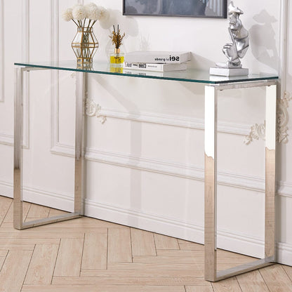 Modern Tempered Glass End Table with Chrome Base