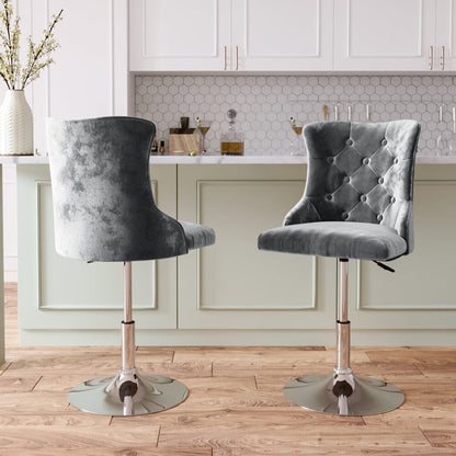Swivel Velvet Barstool with Ajustable Lift Height