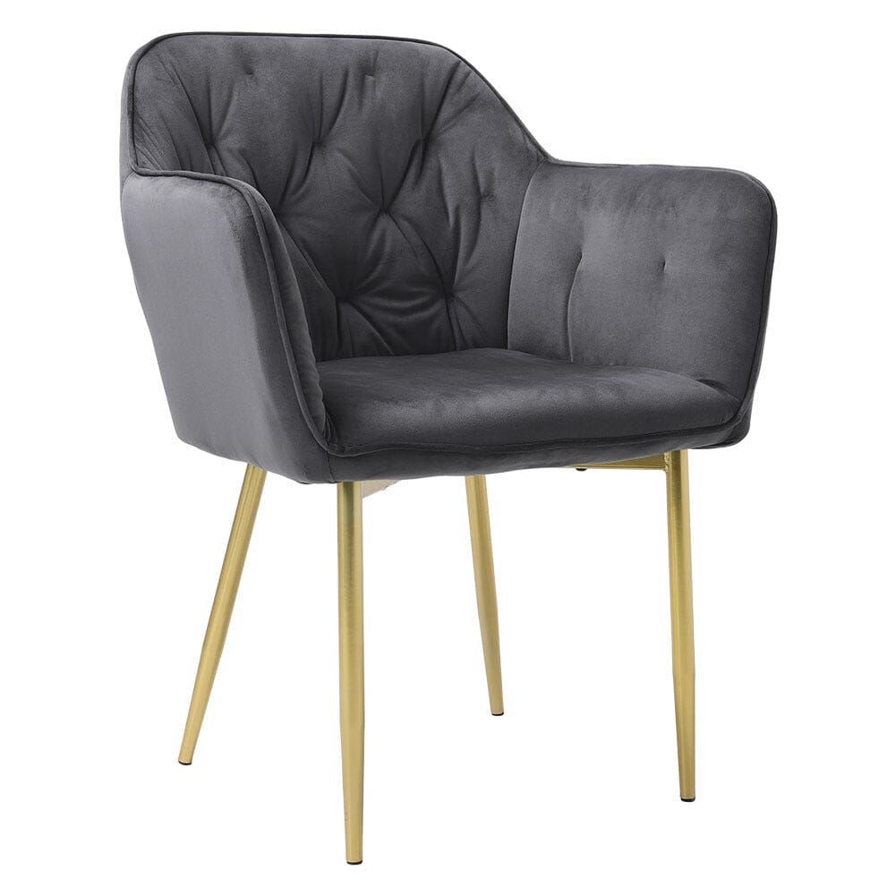 Stylish Gray Dining Chair with Gold Spray-Painted Legs and Velvet Upholstery