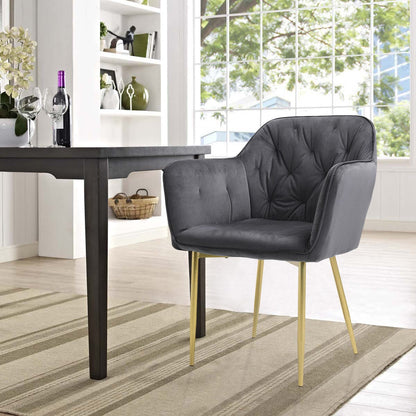 Stylish Gray Dining Chair with Gold Spray-Painted Legs and Velvet Upholstery