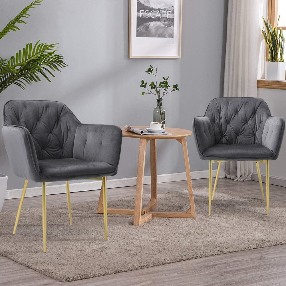 Stylish Gray Dining Chair with Gold Spray-Painted Legs and Velvet Upholstery