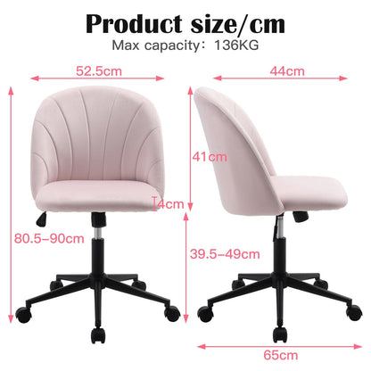 كرسي مكتبي قابل للتعديل من المخمل الوردي مع عجلات دوارة