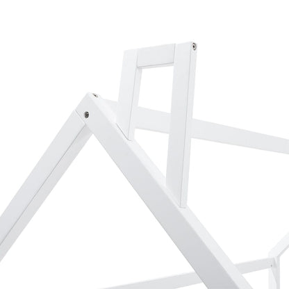 Solid Wooden House Bed Frame Low Toddler Bed with Fence and Roof