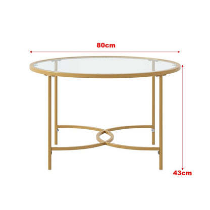 Round Coffee Table Glass Top Crossed C Base Centre Table