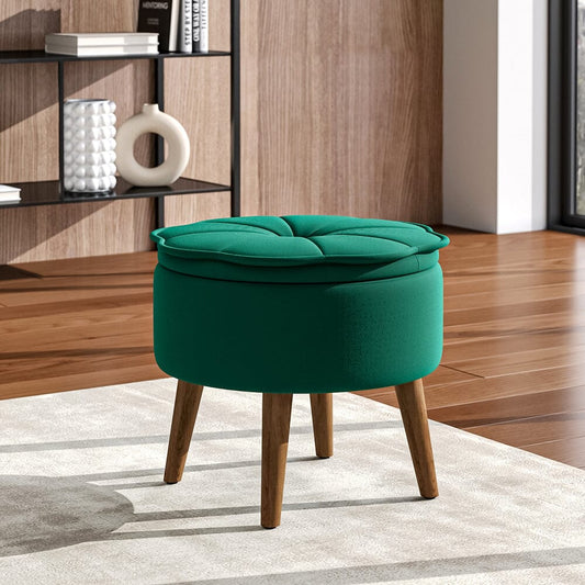 Round Petal Velvet Storage Ottoman Footstool with Lift-off Lid