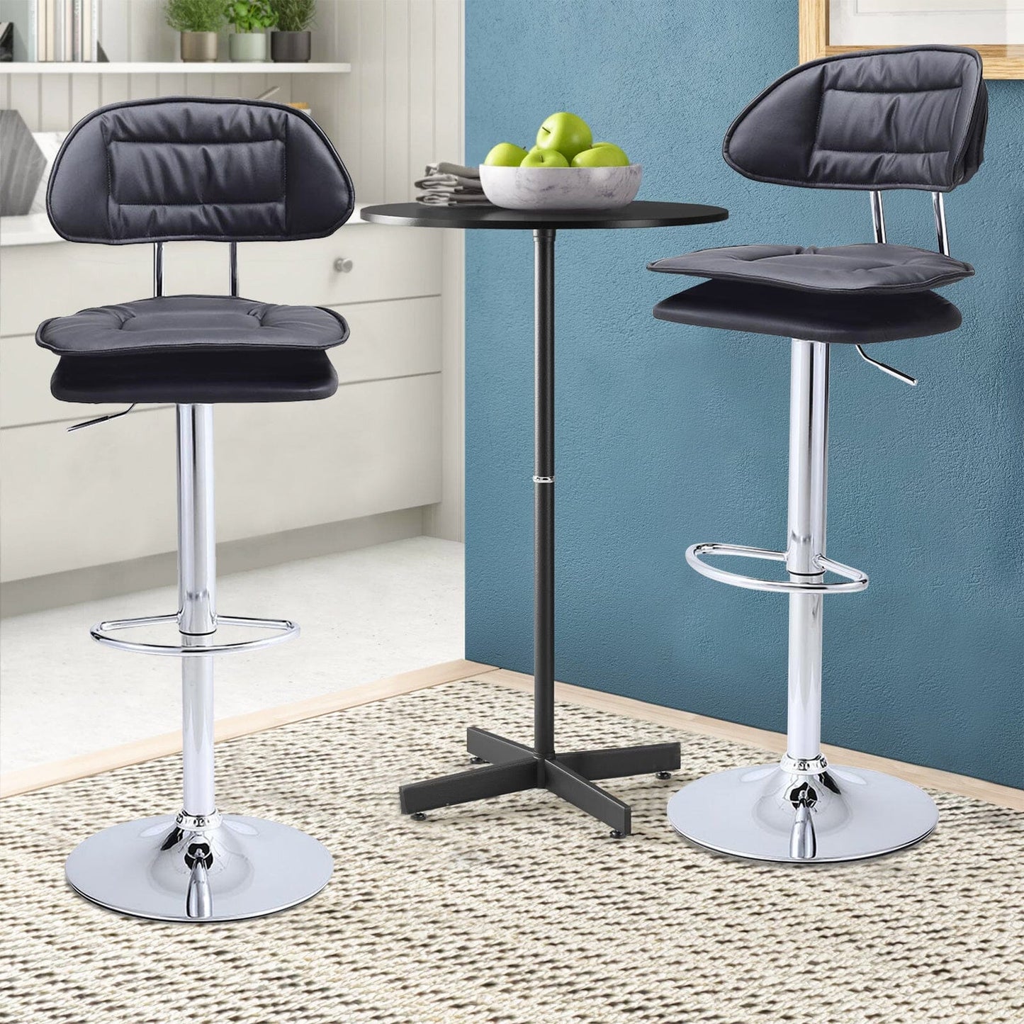 Stylish Black Adjustable Bar Stool with Cloud-Shaped PU Upholstery