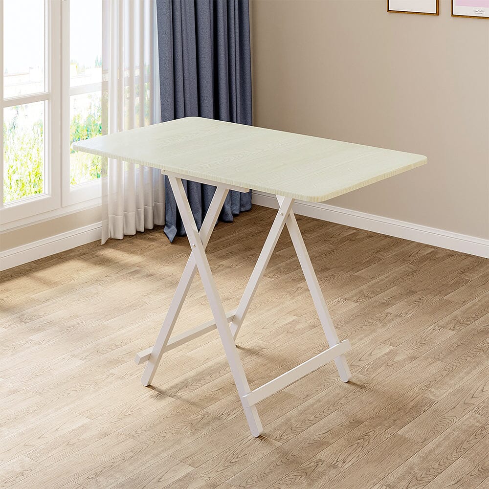 White Wooden Folding Dining Table with Metal Legs