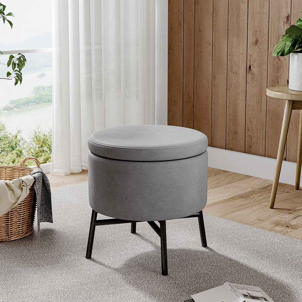 Contemporary Velvet Storage Ottoman with Metal Legs