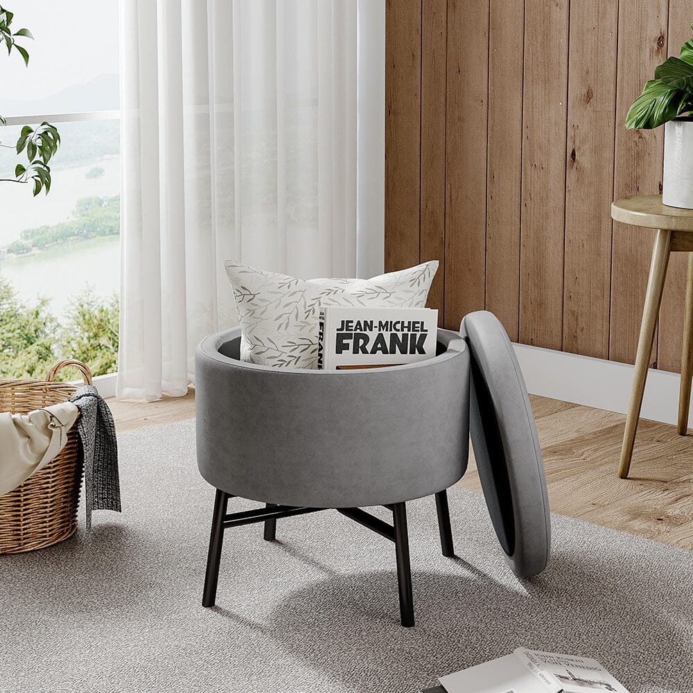 Contemporary Velvet Storage Ottoman with Metal Legs