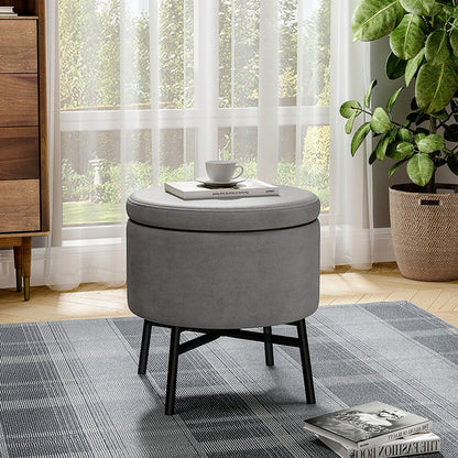 Contemporary Velvet Storage Ottoman with Metal Legs