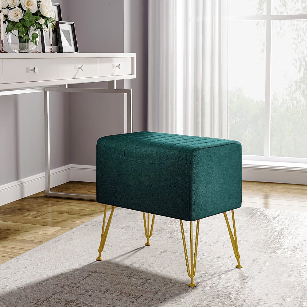 Soft Channel Velvet Stool with Gold Legs