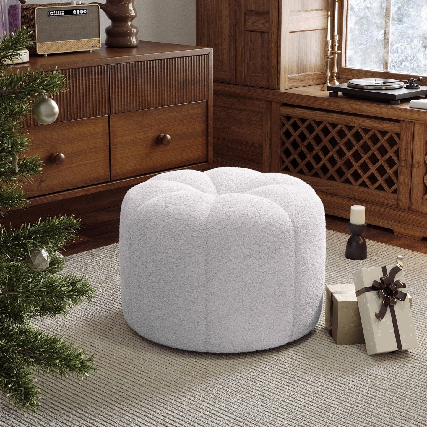 Round Shape Teddy Fabric Footstool