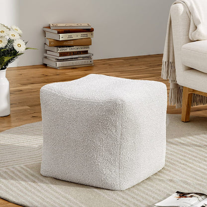 White Textured Fabric Square Footstool