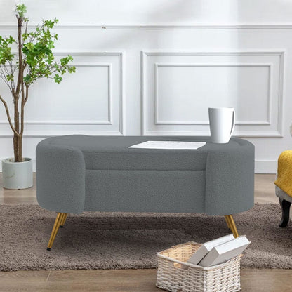 White & Grey Modern Upholstered Accent Bench with Stainless Steel Legs