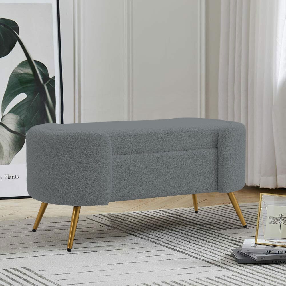 White & Grey Modern Upholstered Accent Bench with Stainless Steel Legs